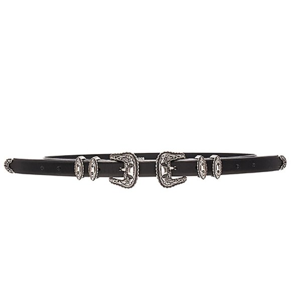 The Kooples Accessories - The Kooples Skinny Double Buckle Belt Silver
